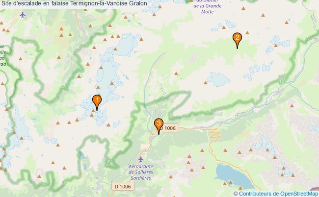 plan Site d'escalade en falaise Termignon-la-Vanoise : 3 équipements