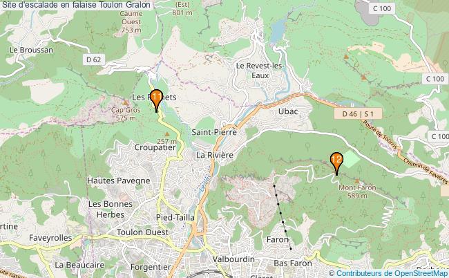 plan Site d'escalade en falaise Toulon : 12 équipements