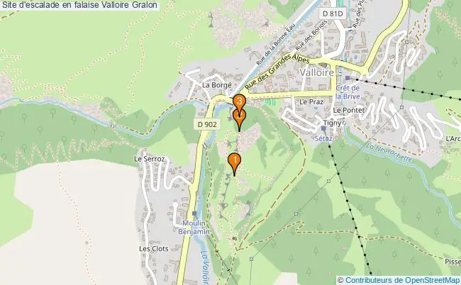 plan Site d'escalade en falaise Valloire : 3 équipements