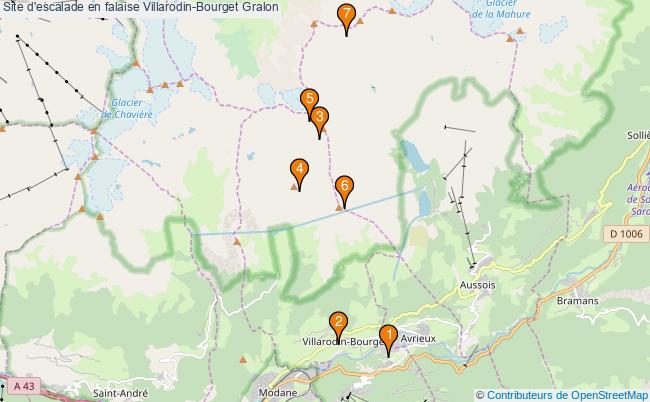 plan Site d'escalade en falaise Villarodin-Bourget : 7 équipements