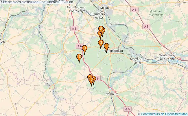 plan Site de blocs d'escalade Fontainebleau : 12 équipements