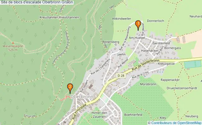 plan Site de blocs d'escalade Oberbronn : 2 équipements