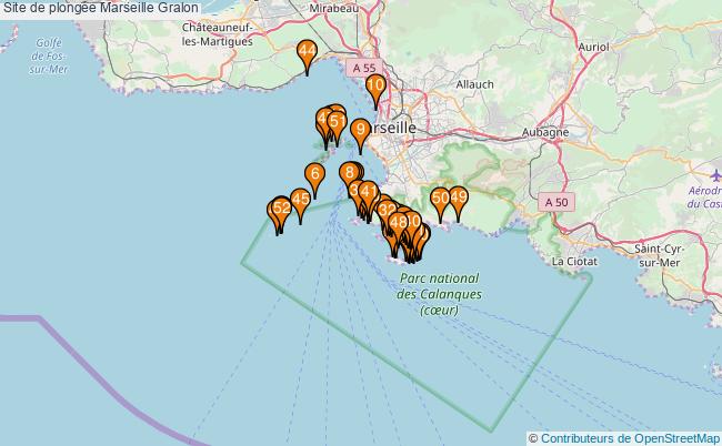 plan Site de plongée Marseille : 52 équipements