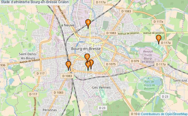 plan Stade dathlétisme Bourg-en-Bresse : 6 équipements