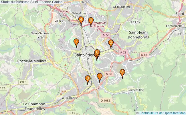 plan Stade dathlétisme Saint-Etienne : 9 équipements