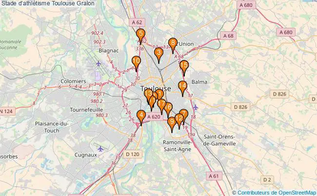 plan Stade dathlétisme Toulouse : 17 équipements