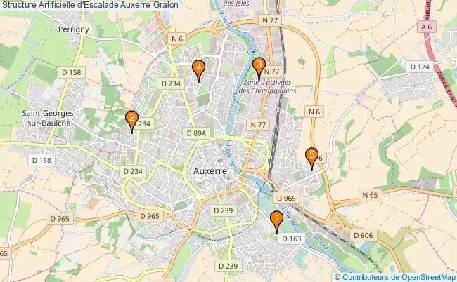 plan Structure Artificielle d'Escalade Auxerre : 5 équipements