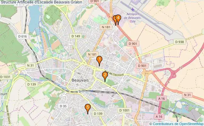 plan Structure Artificielle d'Escalade Beauvais : 5 équipements