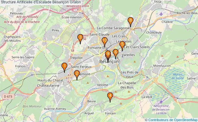 plan Structure Artificielle d'Escalade Besançon : 10 équipements