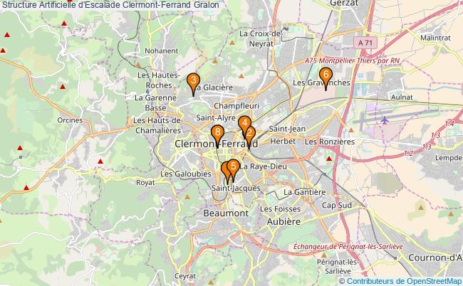 plan Structure Artificielle d'Escalade Clermont-Ferrand : 8 équipements
