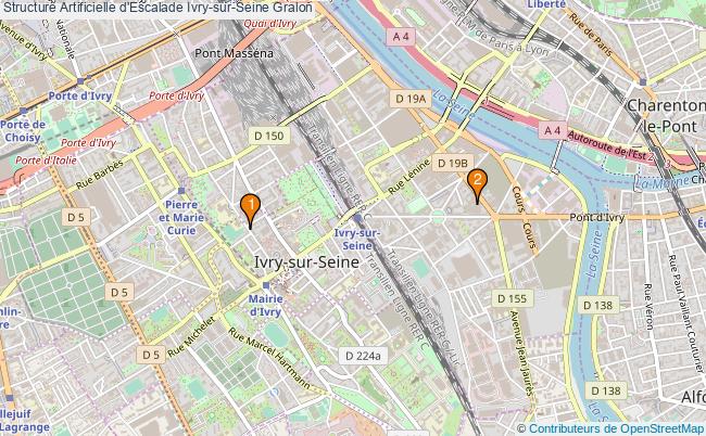 plan Structure Artificielle d'Escalade Ivry-sur-Seine : 2 équipements