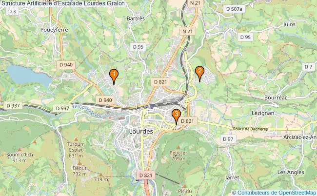 plan Structure Artificielle d'Escalade Lourdes : 3 équipements