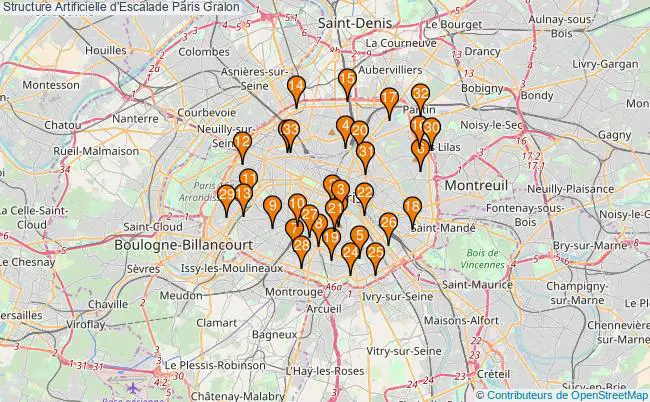 plan Structure Artificielle d'Escalade Paris : 33 équipements