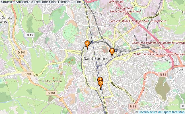 plan Structure Artificielle d'Escalade Saint-Etienne : 5 équipements