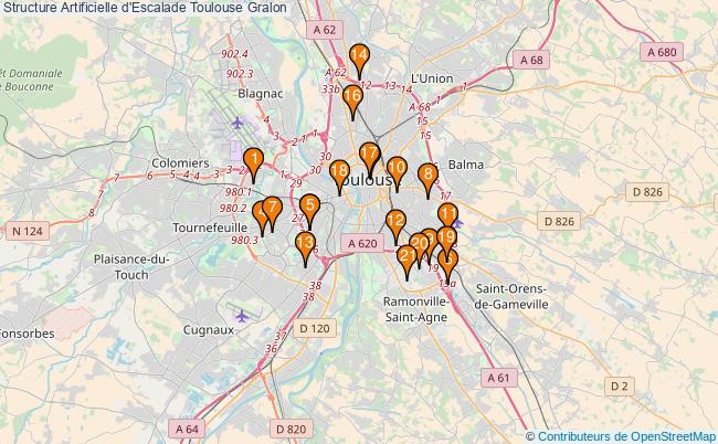 plan Structure Artificielle d'Escalade Toulouse : 21 équipements