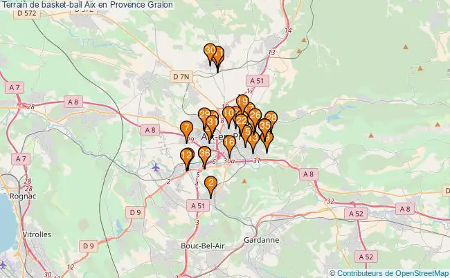 plan Terrain de basket-ball Aix en Provence : 33 équipements