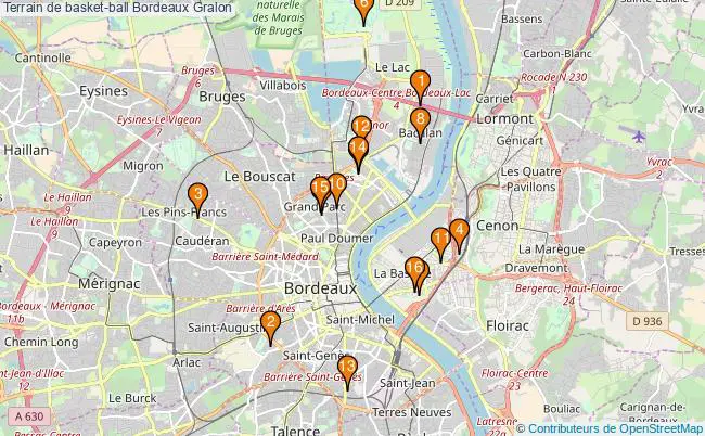 plan Terrain de basket-ball Bordeaux : 16 équipements