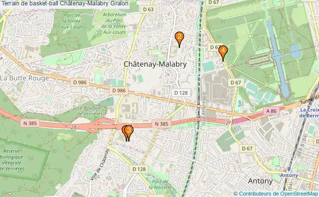 plan Terrain de basket-ball Châtenay-Malabry : 4 équipements