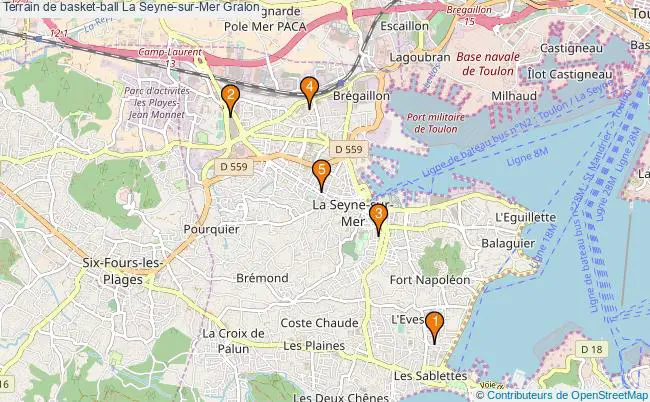 plan Terrain de basket-ball La Seyne-sur-Mer : 5 équipements
