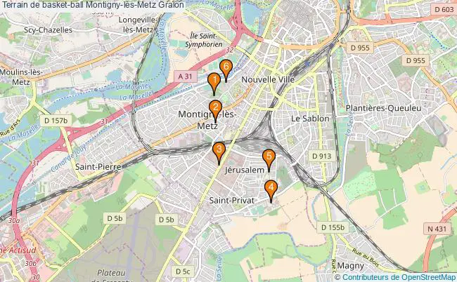 plan Terrain de basket-ball Montigny-lès-Metz : 6 équipements