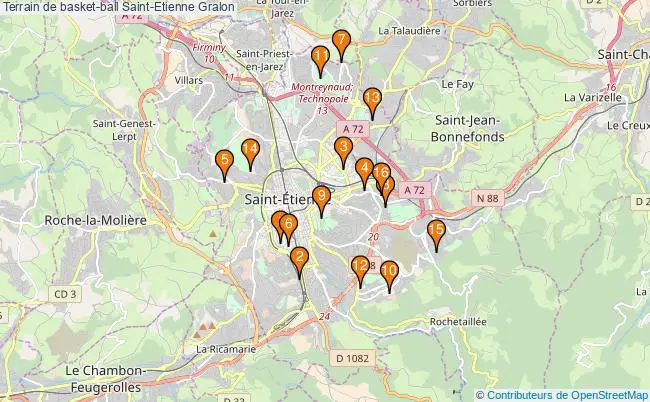 plan Terrain de basket-ball Saint-Etienne : 16 équipements