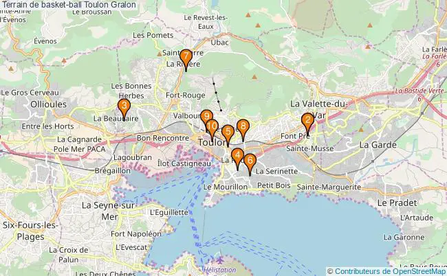 plan Terrain de basket-ball Toulon : 10 équipements