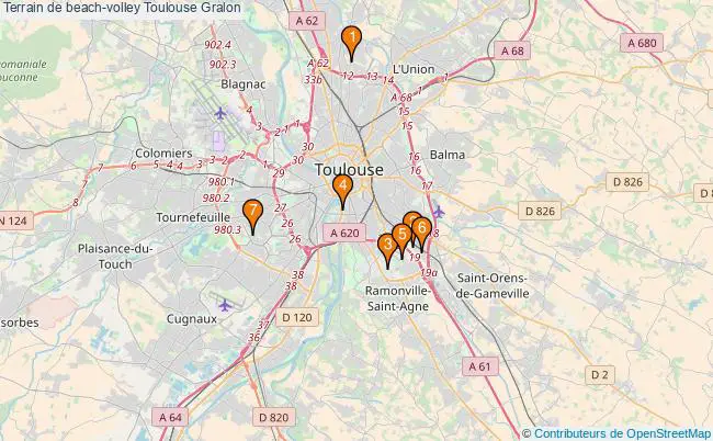 plan Terrain de beach-volley Toulouse : 7 équipements