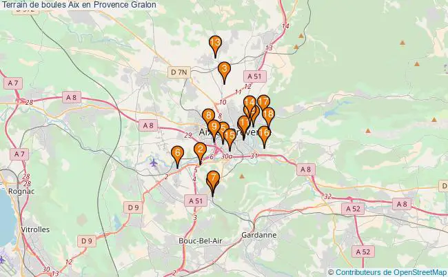 plan Terrain de boules Aix en Provence : 18 équipements