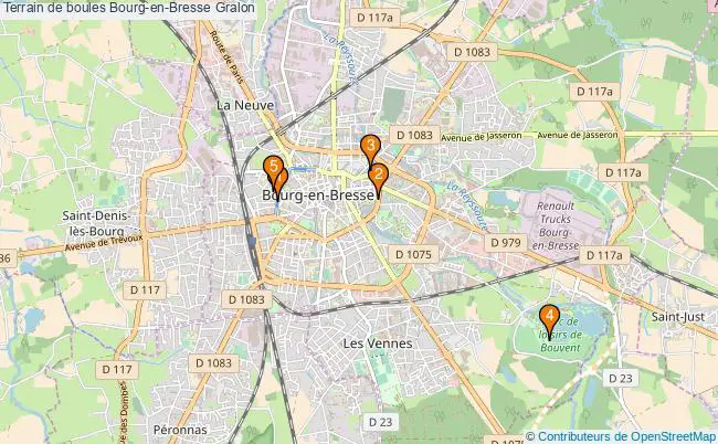 plan Terrain de boules Bourg-en-Bresse : 5 équipements