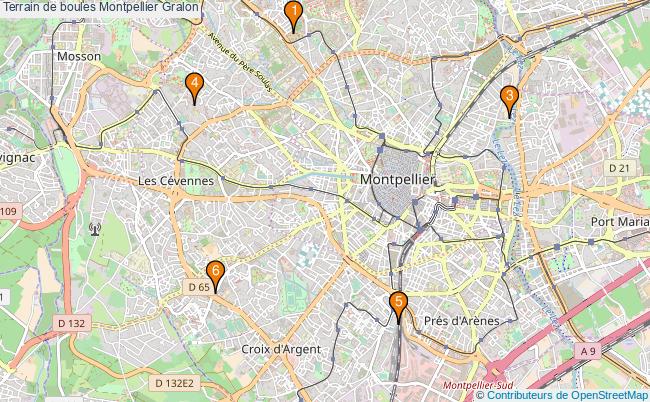 plan Terrain de boules Montpellier : 6 équipements