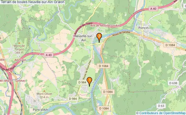plan Terrain de boules Neuville-sur-Ain : 3 équipements