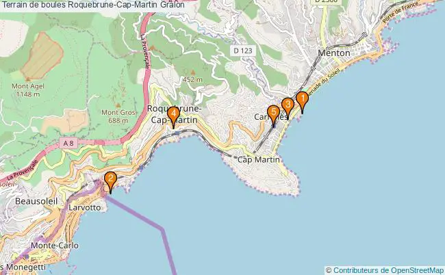 plan Terrain de boules Roquebrune-Cap-Martin : 5 équipements