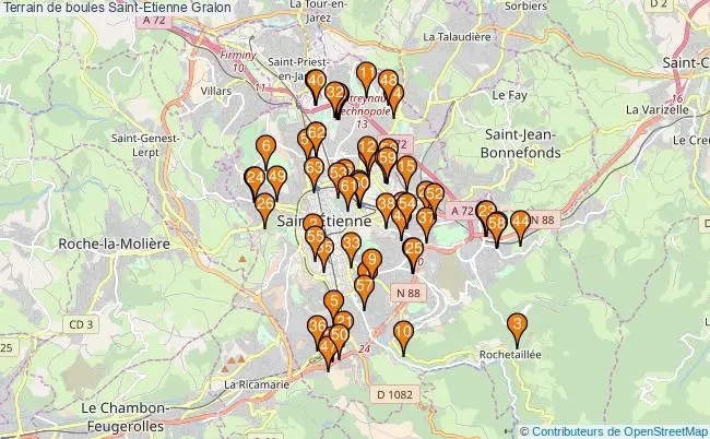 plan Terrain de boules Saint-Etienne : 63 équipements