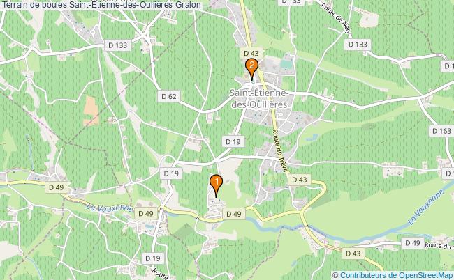 plan Terrain de boules Saint-Etienne-des-Oullières : 2 équipements