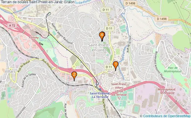 plan Terrain de boules Saint-Priest-en-Jarez : 4 équipements