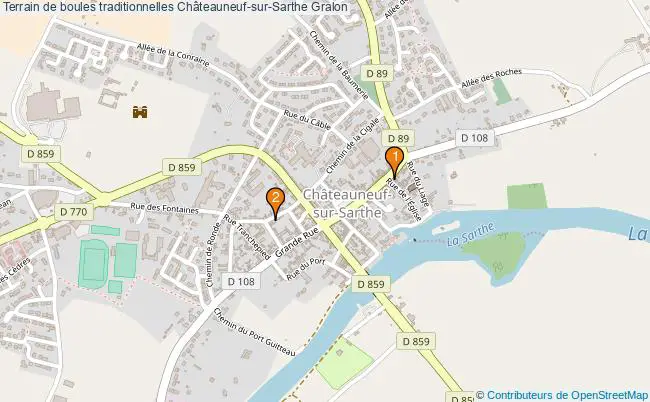 plan Terrain de boules traditionnelles Châteauneuf-sur-Sarthe : 2 équipements