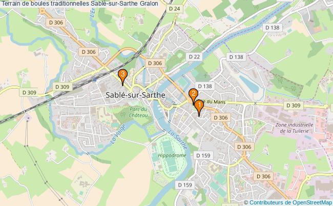 plan Terrain de boules traditionnelles Sablé-sur-Sarthe : 3 équipements