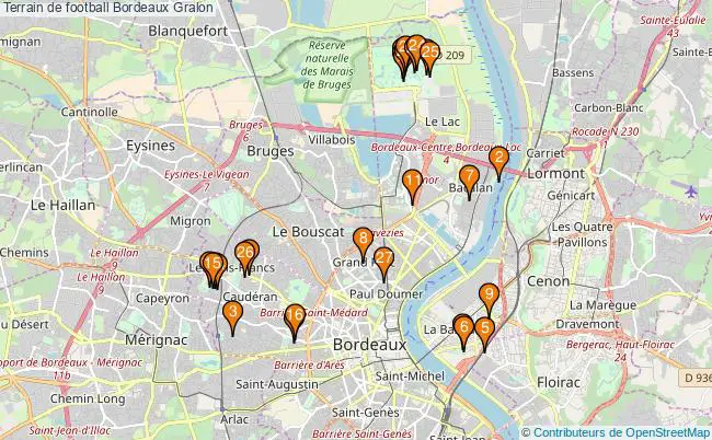 plan Terrain de football Bordeaux : 27 équipements