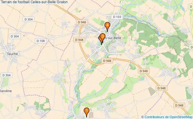 plan Terrain de football Celles-sur-Belle : 4 équipements