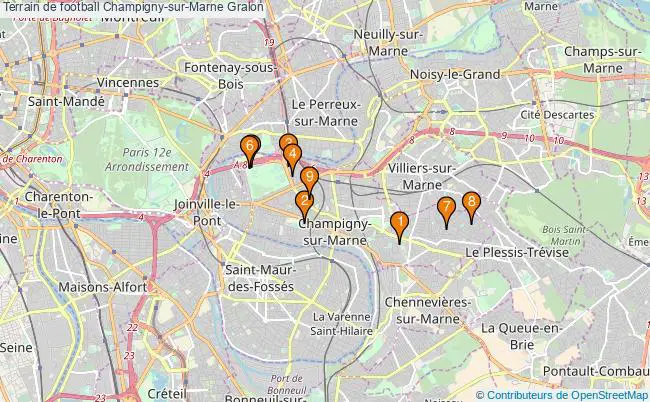 plan Terrain de football Champigny-sur-Marne : 9 équipements
