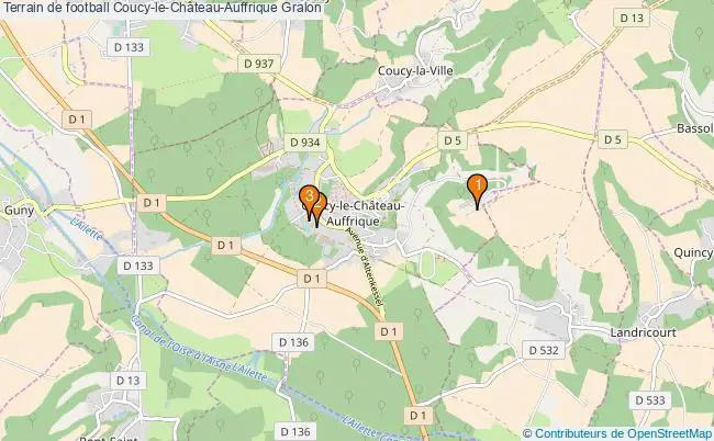 plan Terrain de football Coucy-le-Château-Auffrique : 3 équipements
