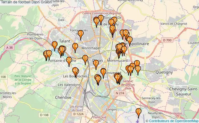 plan Terrain de football Dijon : 52 équipements
