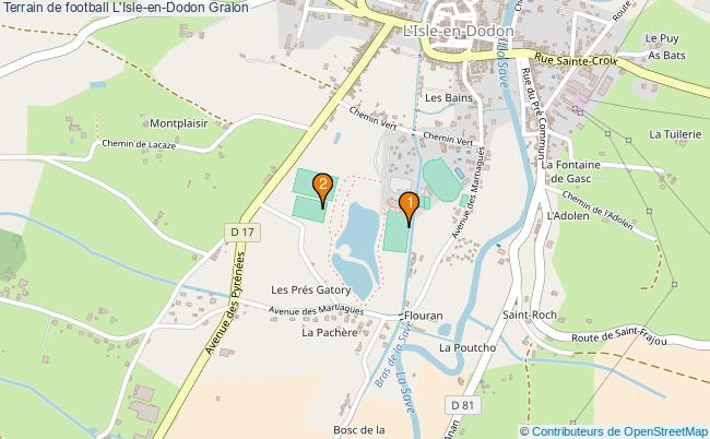 plan Terrain de football L'Isle-en-Dodon : 2 équipements