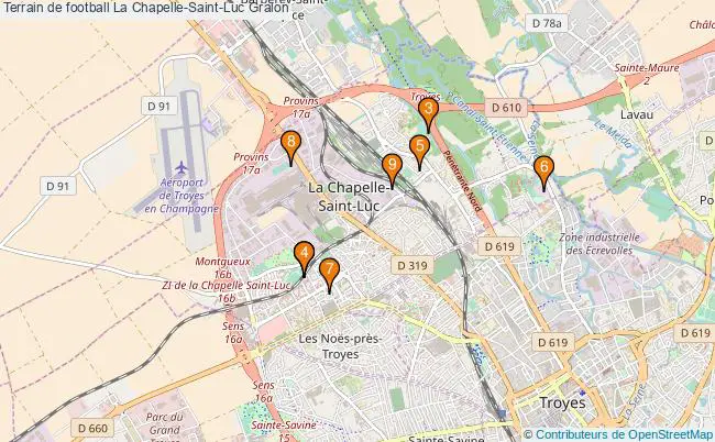 plan Terrain de football La Chapelle-Saint-Luc : 9 équipements