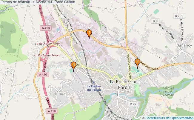 plan Terrain de football La Roche-sur-Foron : 3 équipements