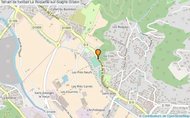 plan Terrain de football La Roquette-sur-Siagne : 2 équipements