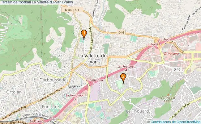 plan Terrain de football La Valette-du-Var : 2 équipements