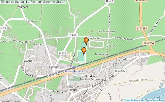 plan Terrain de football Le Pian-sur-Garonne : 2 équipements