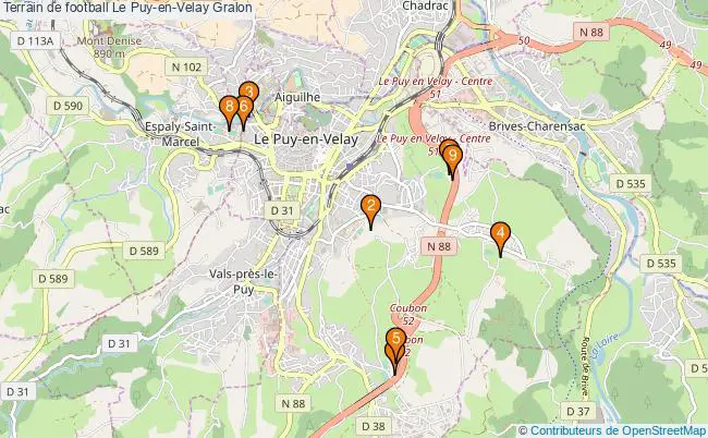 plan Terrain de football Le Puy-en-Velay : 9 équipements