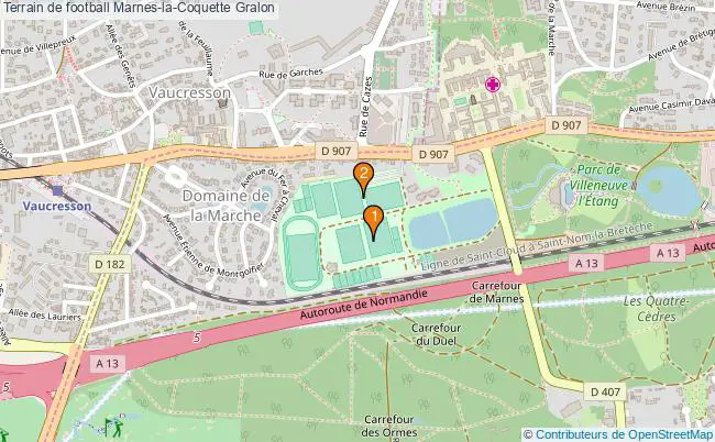 plan Terrain de football Marnes-la-Coquette : 2 équipements